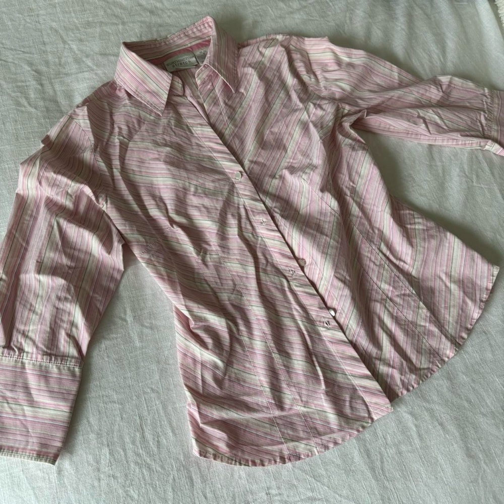Vintage button up blouse pink striped